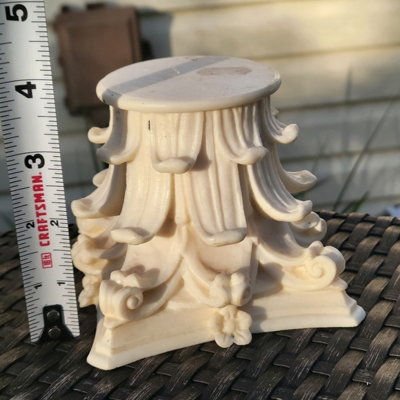 Rare Find "Greek" Candle Pedestal Carved Cream Marble Dust Blend Little Flowers - Picture 2 of 10